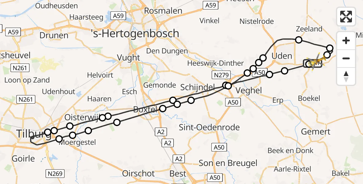 Vluchtroute Traumahelikopter Vliegbasis Volkel - Vliegbasis Volkel, 11 januari 2023, 08:46