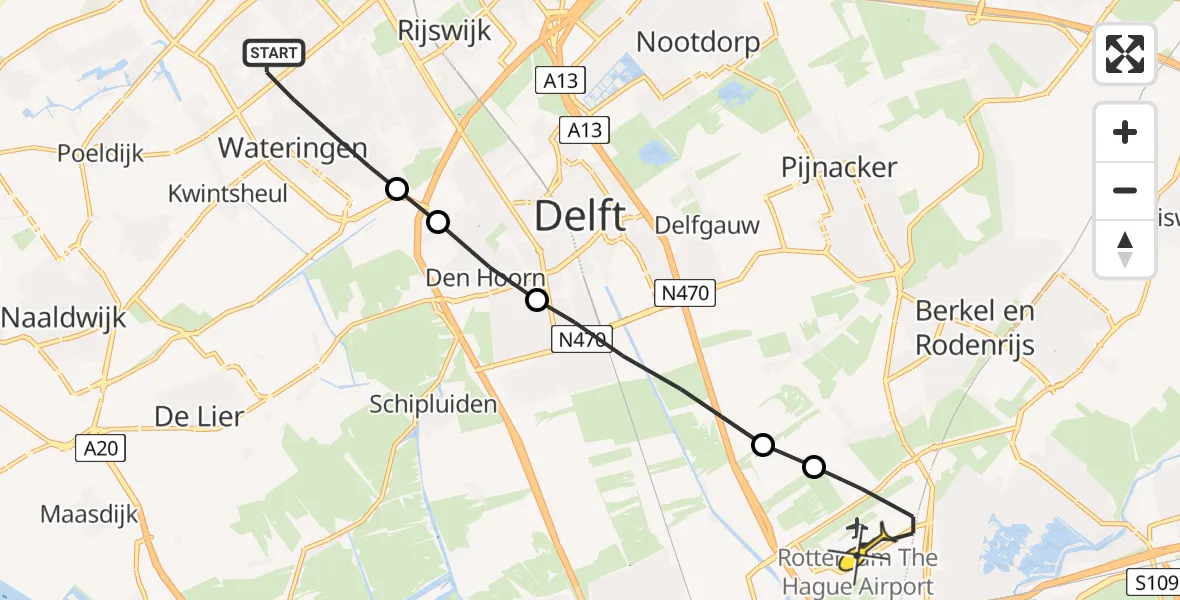 Routekaart van de vlucht: Lifeliner 2 naar Rotterdam The Hague Airport