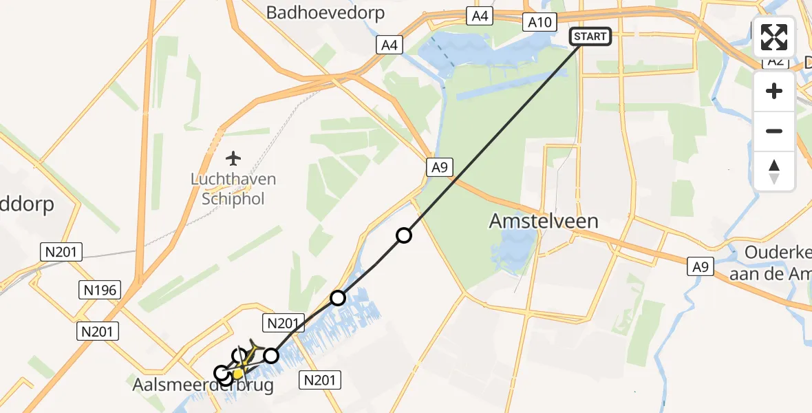 Routekaart van de vlucht: Lifeliner 1 naar Schiphol-Rijk