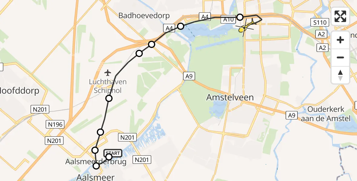 Routekaart van de vlucht: Lifeliner 1 naar VU Medisch Centrum Amsterdam