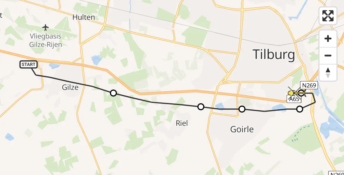 Routekaart van de vlucht: Lifeliner 3 naar Tilburg