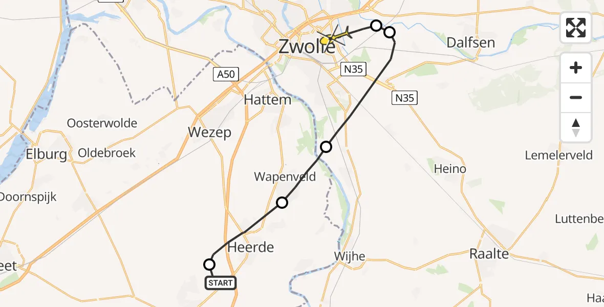 Routekaart van de vlucht: Lifeliner 4 naar Zwolle