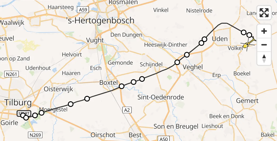 Routekaart van de vlucht: Lifeliner 3 naar Vliegbasis Volkel