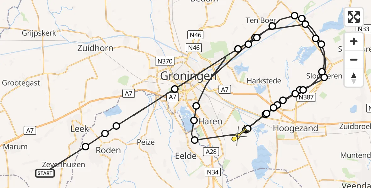 Routekaart van de vlucht: Ambulanceheli naar Onnen