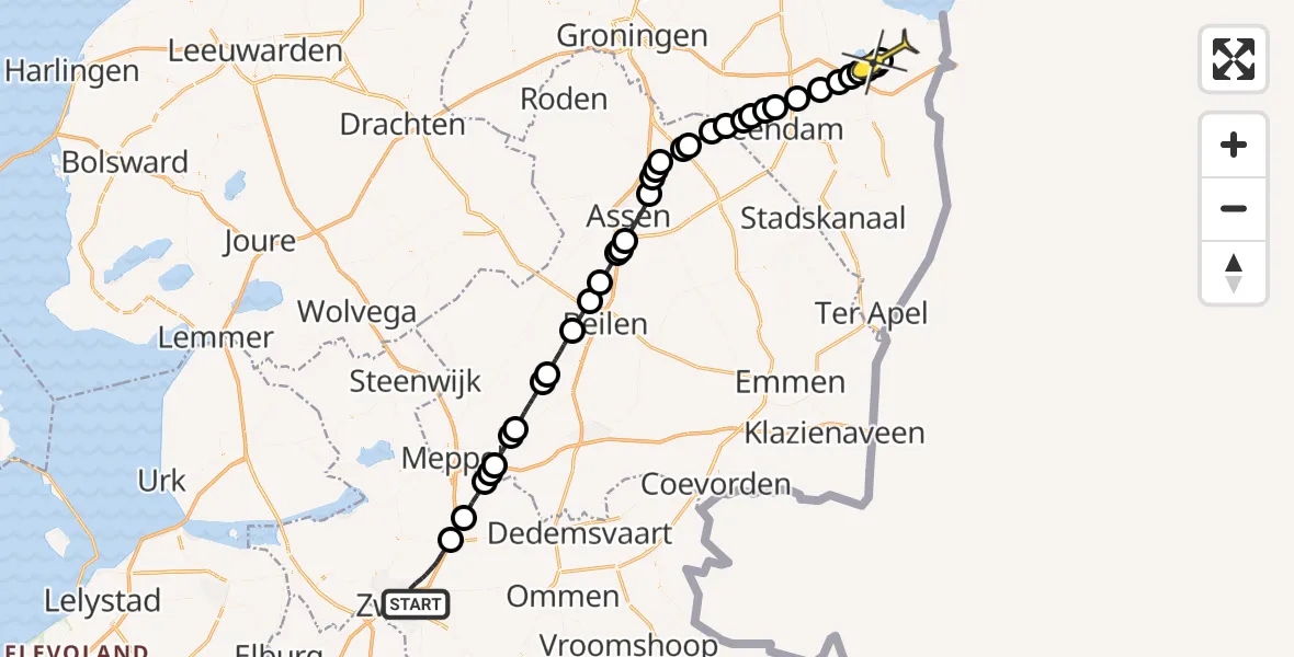 Routekaart van de vlucht: Lifeliner 4 naar Finsterwolde