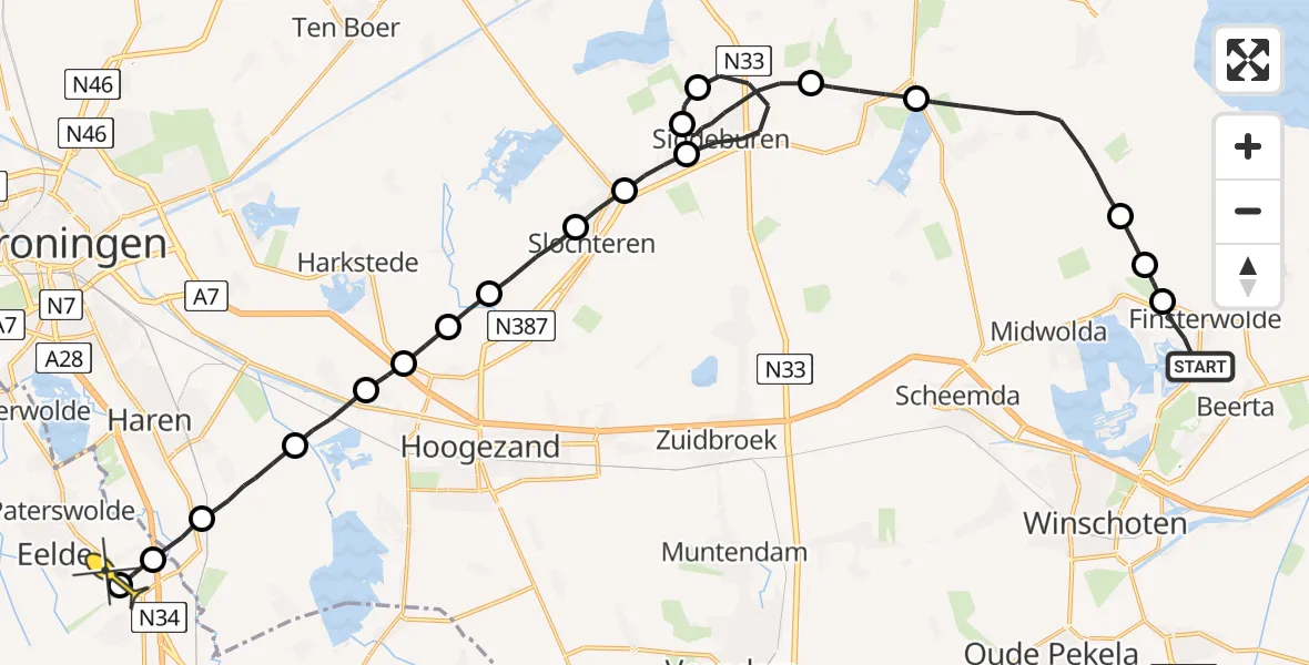 Routekaart van de vlucht: Lifeliner 4 naar Groningen Airport Eelde