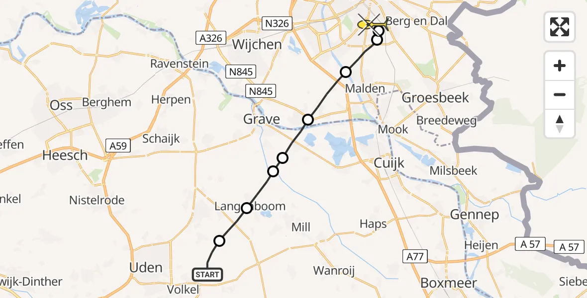 Routekaart van de vlucht: Lifeliner 3 naar Radboud Universitair Medisch Centrum