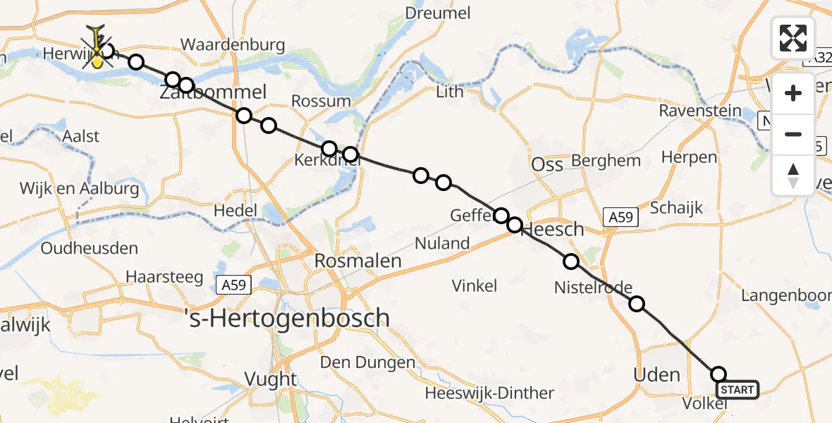 Routekaart van de vlucht: Lifeliner 3 naar Herwijnen