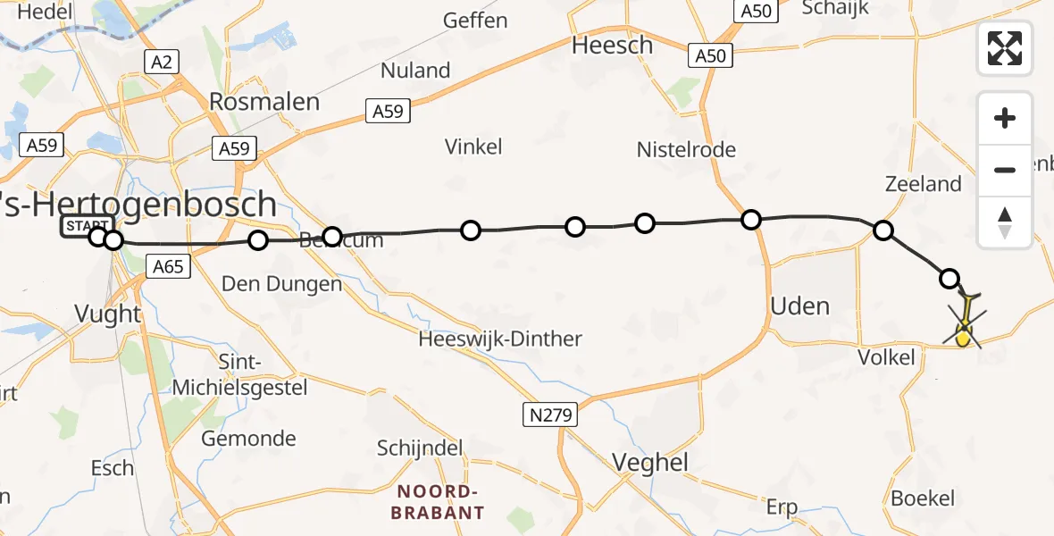 Routekaart van de vlucht: Lifeliner 3 naar Vliegbasis Volkel