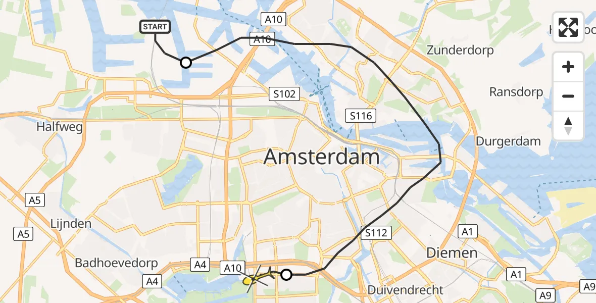 Routekaart van de vlucht: Lifeliner 1 naar VU Medisch Centrum Amsterdam
