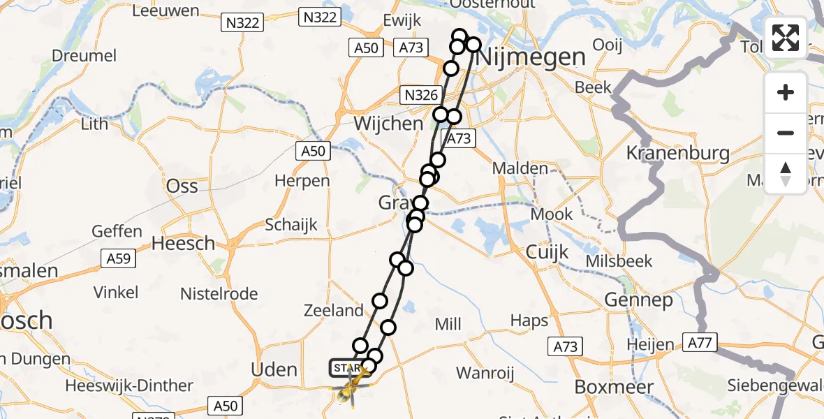 Vluchtroute Traumahelikopter Vliegbasis Volkel - Vliegbasis Volkel, 12 januari 2023, 11:24