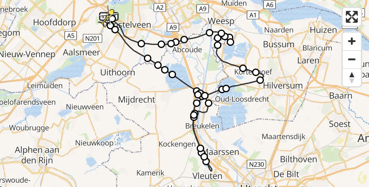 Routekaart van de vlucht: Politieheli naar Schiphol