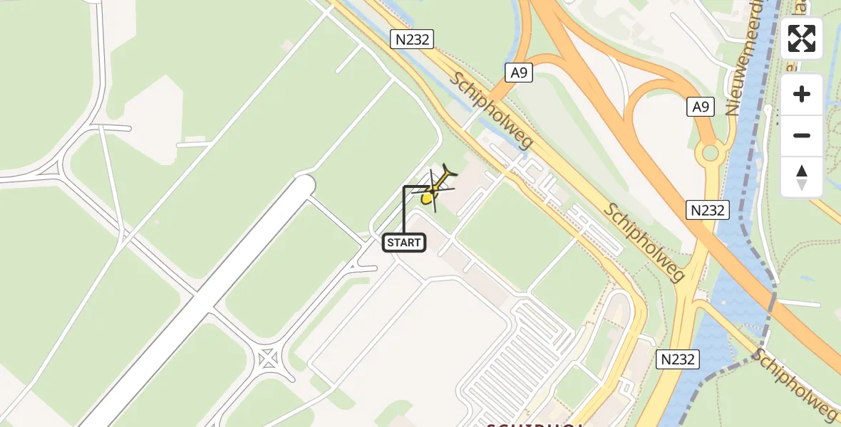 Vluchtroute Politiehelikopter van Schiphol naar Schiphol