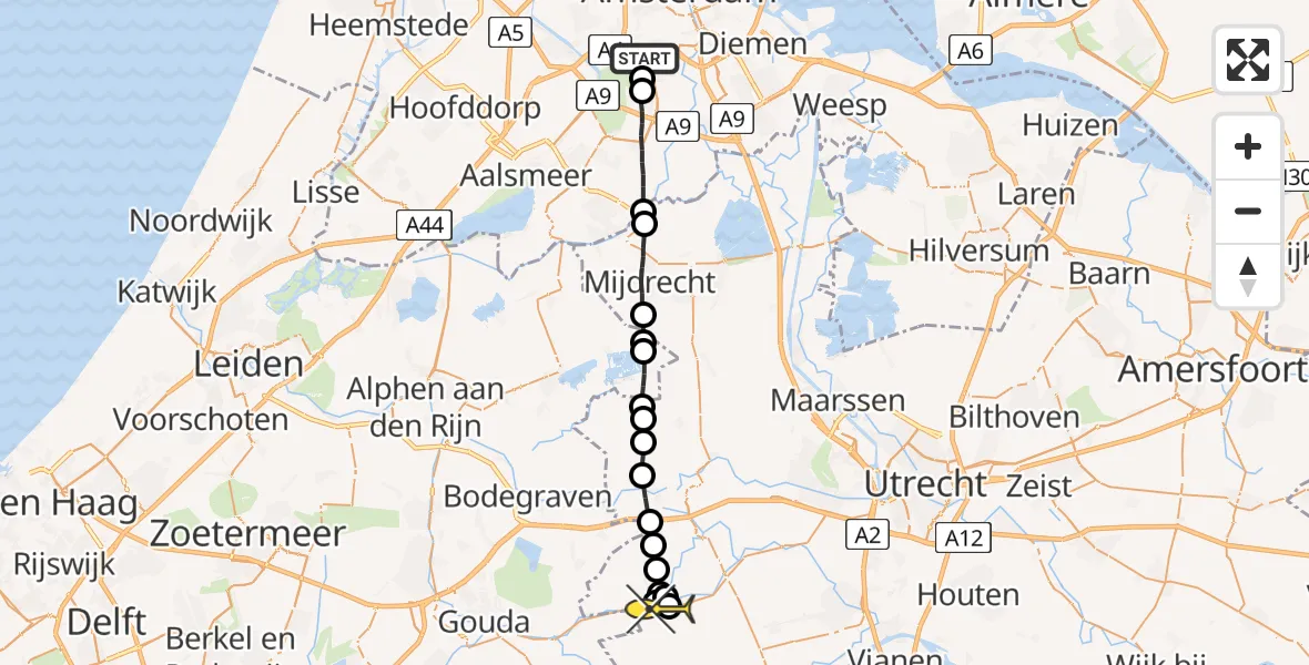 Routekaart van de vlucht: Lifeliner 1 naar Oudewater