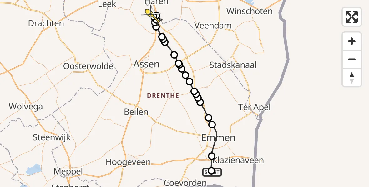 Routekaart van de vlucht: Lifeliner 4 naar Groningen Airport Eelde