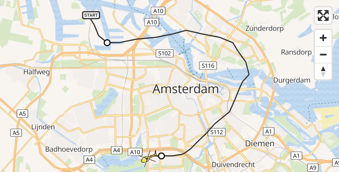 Routekaart van de vlucht: Lifeliner 1 naar VU Medisch Centrum Amsterdam