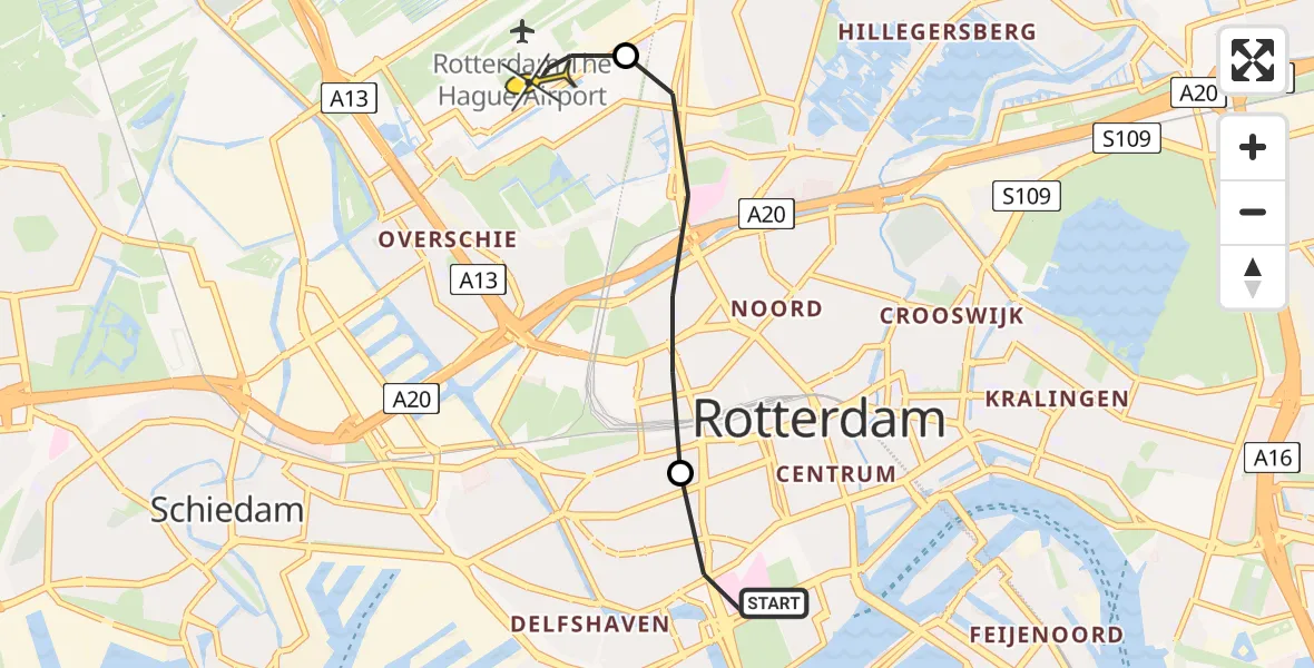 Routekaart van de vlucht: Lifeliner 2 naar Rotterdam The Hague Airport