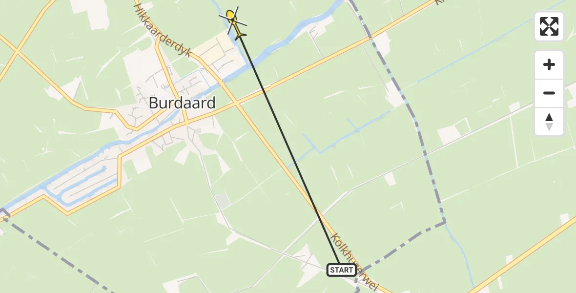 Routekaart van de vlucht: Ambulancehelikopter naar Burdaard