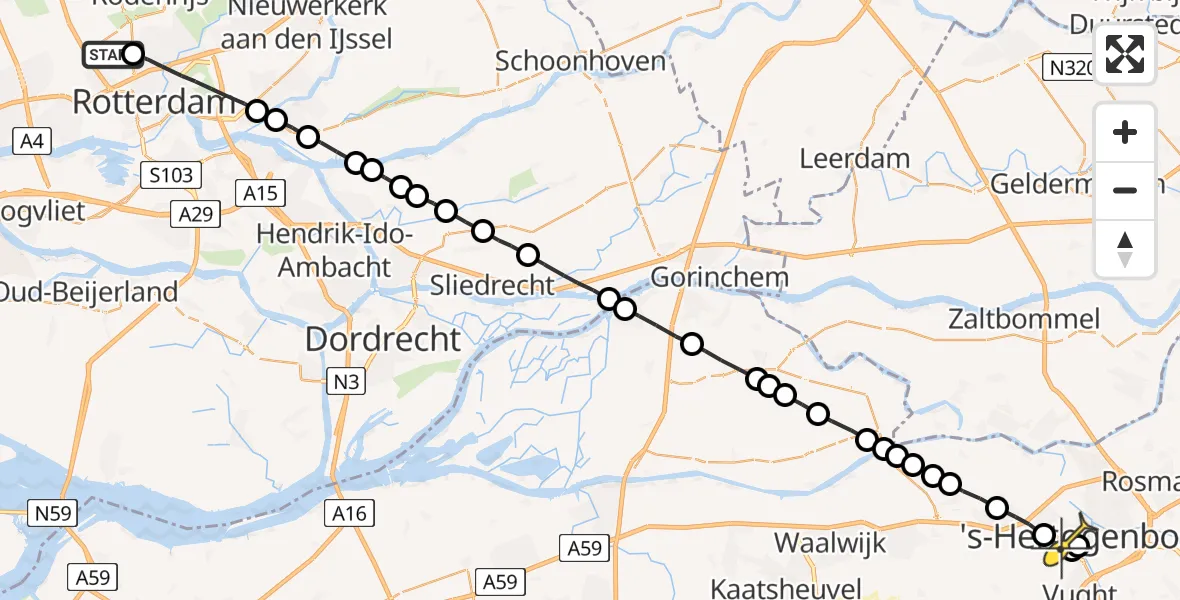 Routekaart van de vlucht: Lifeliner 2 naar 's-Hertogenbosch