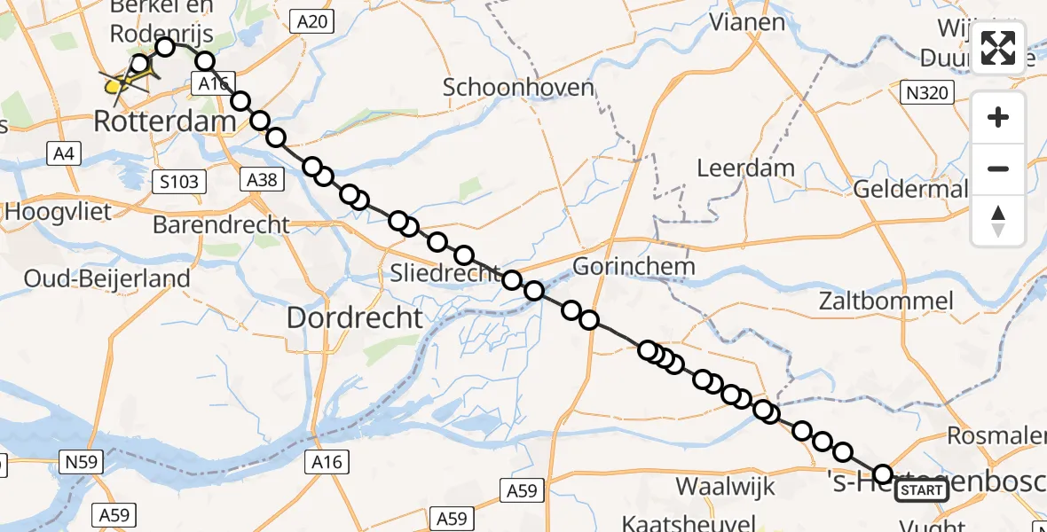 Routekaart van de vlucht: Lifeliner 2 naar Rotterdam The Hague Airport