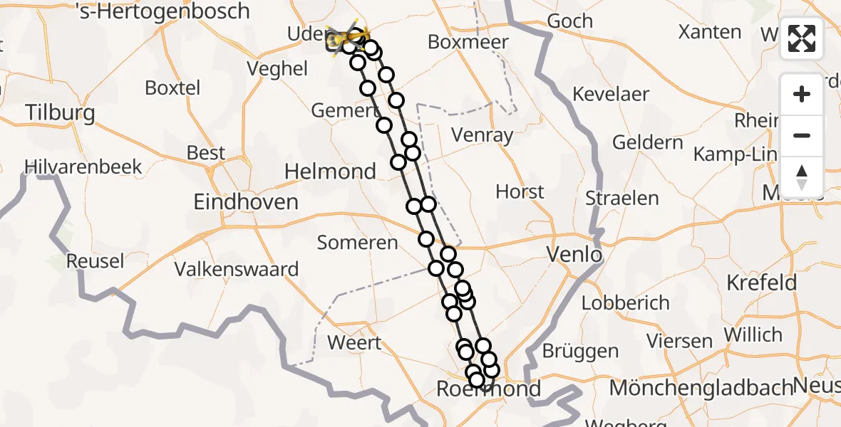 Vluchtroute Traumahelikopter Vliegbasis Volkel - Vliegbasis Volkel, 13 januari 2023, 03:38