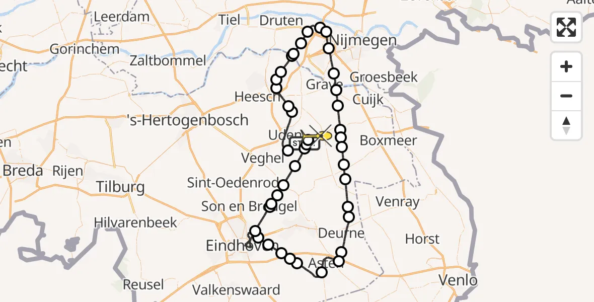 Routekaart van de vlucht: Politieheli naar Volkel