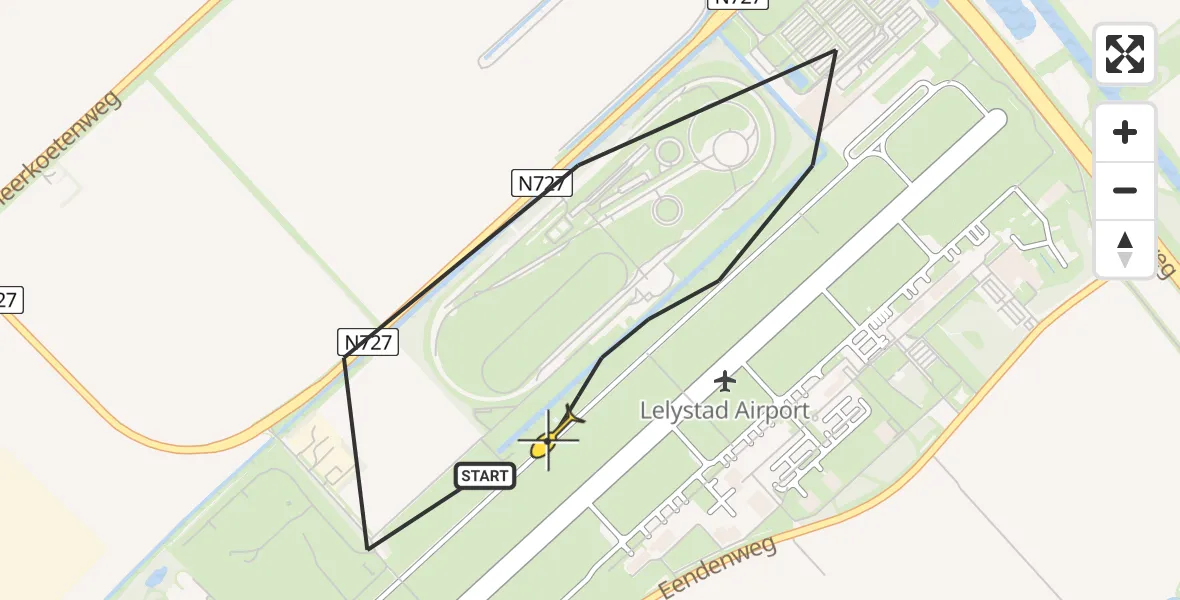 Vluchtroute Traumahelikopter van Lelystad Airport naar Lelystad Airport