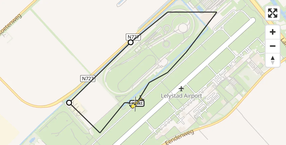 Vluchtroute Traumahelikopter van Lelystad Airport naar Lelystad Airport