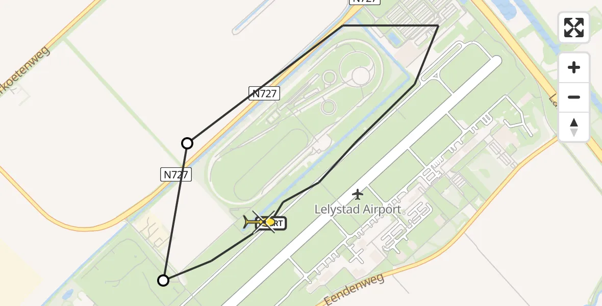 Vluchtroute Traumahelikopter van Lelystad Airport naar Lelystad Airport