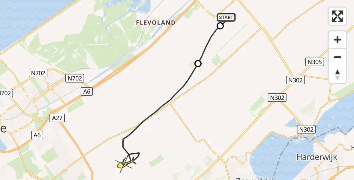 Vluchtroute Traumahelikopter van Lelystad Airport naar Zeewolde