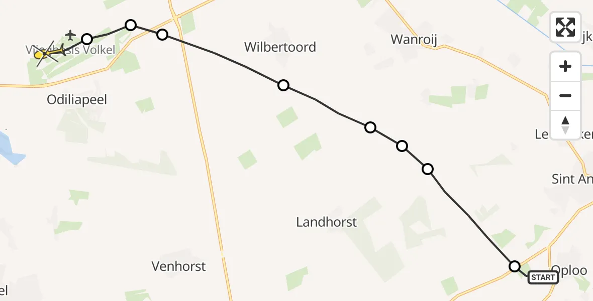 Routekaart van de vlucht: Lifeliner 3 naar Vliegbasis Volkel