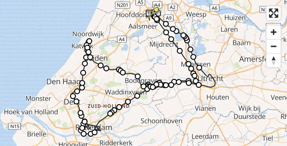 Routekaart van de vlucht: Politieheli naar Schiphol