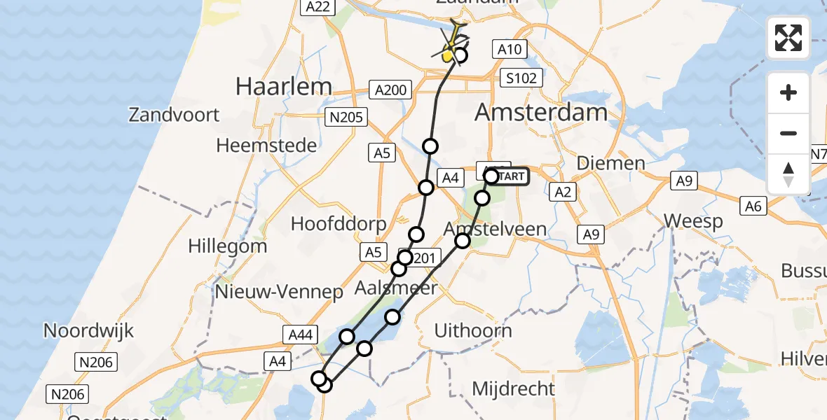 Routekaart van de vlucht: Lifeliner 1 naar Amsterdam Heliport