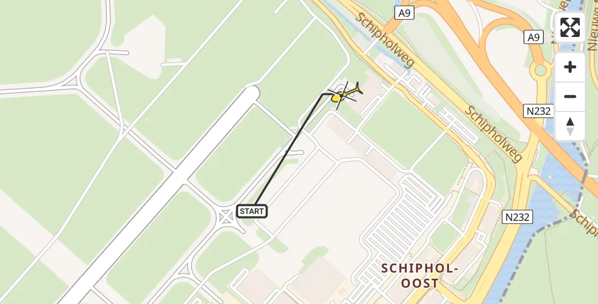 Routekaart van de vlucht: Politieheli naar Schiphol