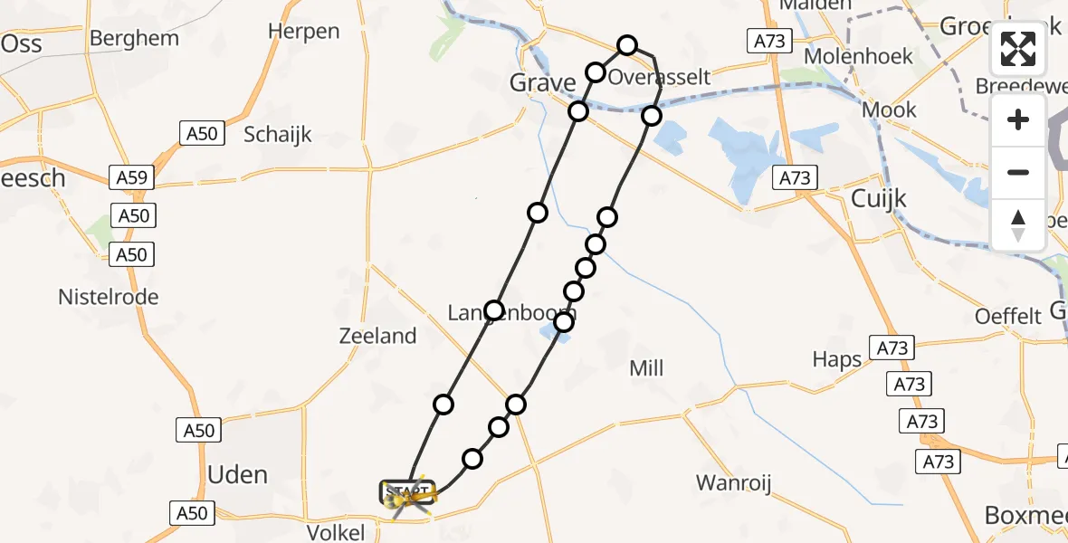 Vluchtroute Traumahelikopter Vliegbasis Volkel - Vliegbasis Volkel, 13 januari 2023, 14:14