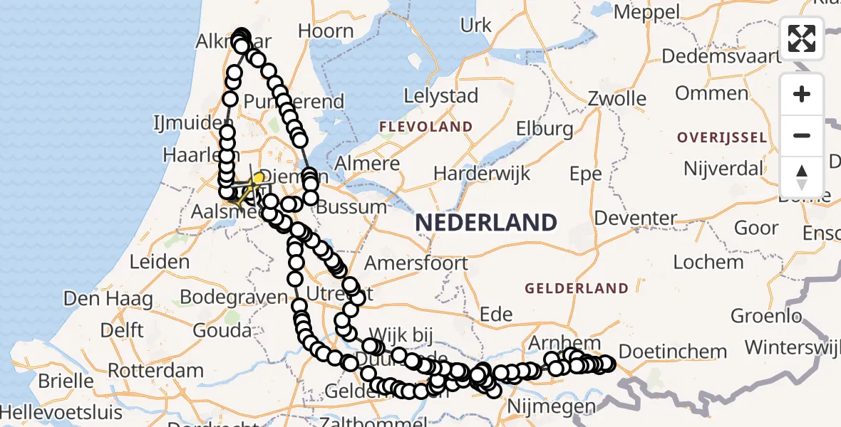 Routekaart van de vlucht: Politieheli naar Schiphol