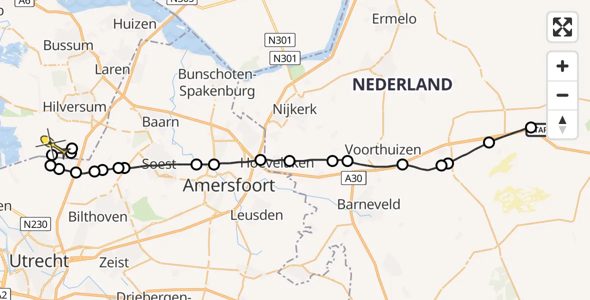 Routekaart van de vlucht: Lifeliner 3 naar Vliegveld Hilversum