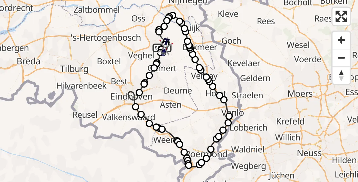 Vluchtroute Politiehelikopter Vliegbasis Volkel - Vliegbasis Volkel, 13 januari 2023, 18:44