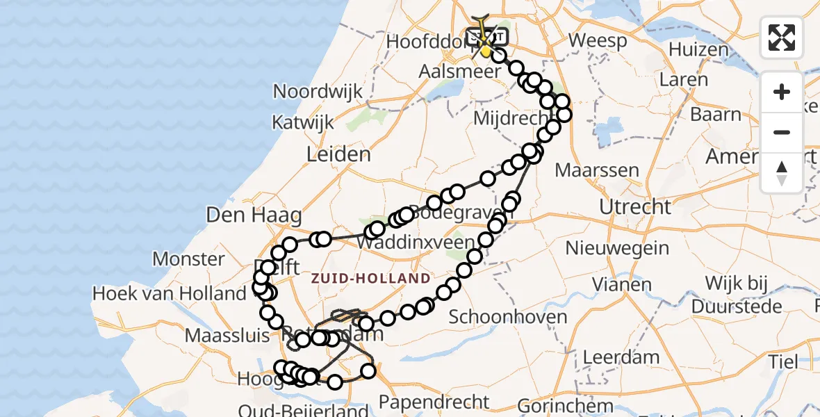 Routekaart van de vlucht: Politieheli naar Schiphol