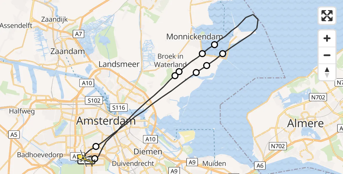 Routekaart van de vlucht: Lifeliner 1 naar VU Medisch Centrum Amsterdam