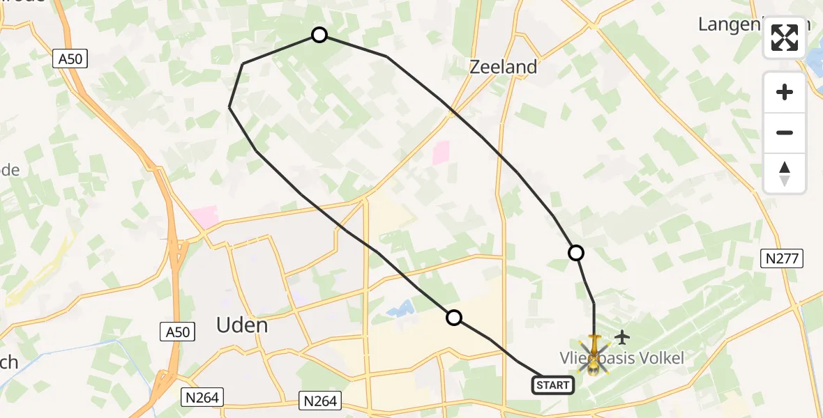 Vluchtroute Traumahelikopter Vliegbasis Volkel - Vliegbasis Volkel, 13 januari 2023, 23:14