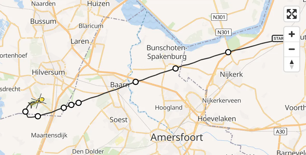 Routekaart van de vlucht: Lifeliner 1 naar Vliegveld Hilversum