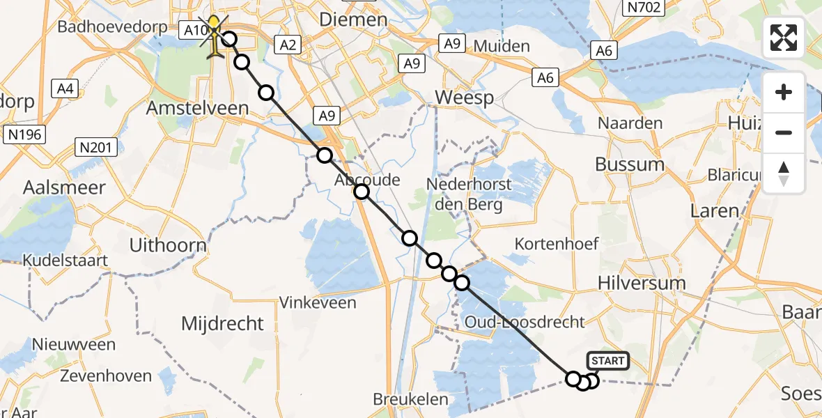 Routekaart van de vlucht: Lifeliner 1 naar VU Medisch Centrum Amsterdam