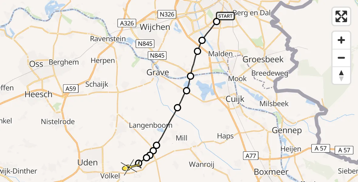 Routekaart van de vlucht: Lifeliner 3 naar Vliegbasis Volkel