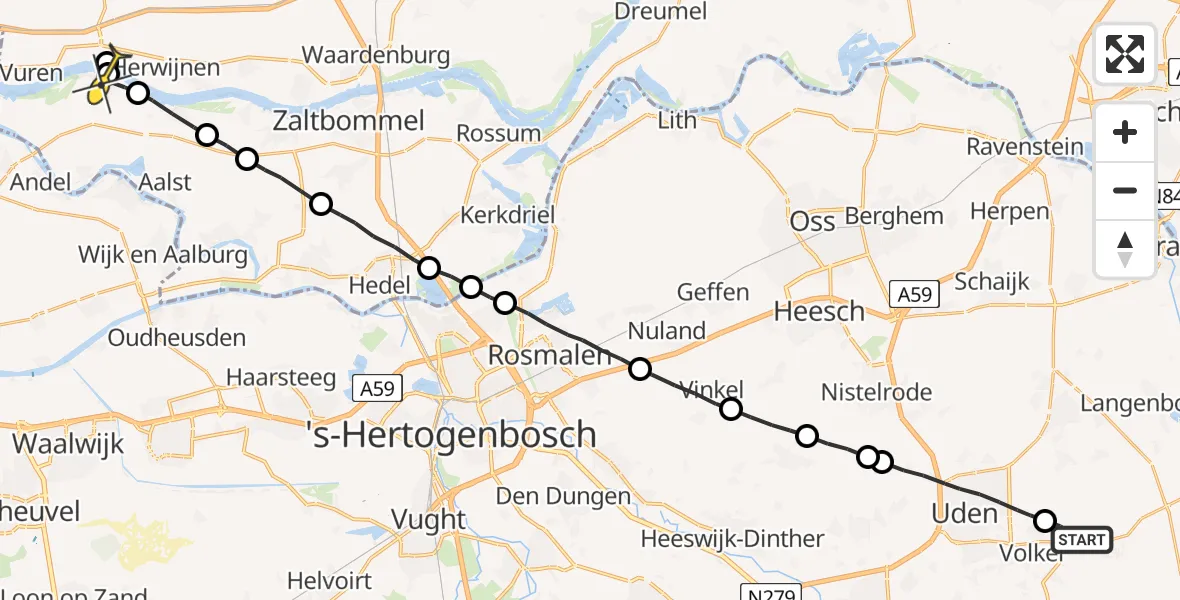 Routekaart van de vlucht: Lifeliner 3 naar Brakel