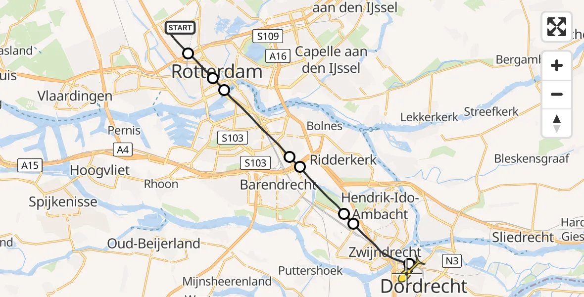 Routekaart van de vlucht: Lifeliner 2 naar Dordrecht