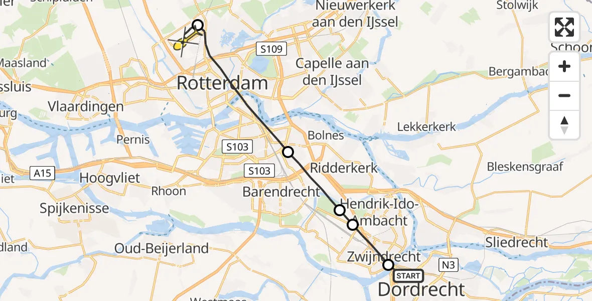 Routekaart van de vlucht: Lifeliner 2 naar Rotterdam The Hague Airport