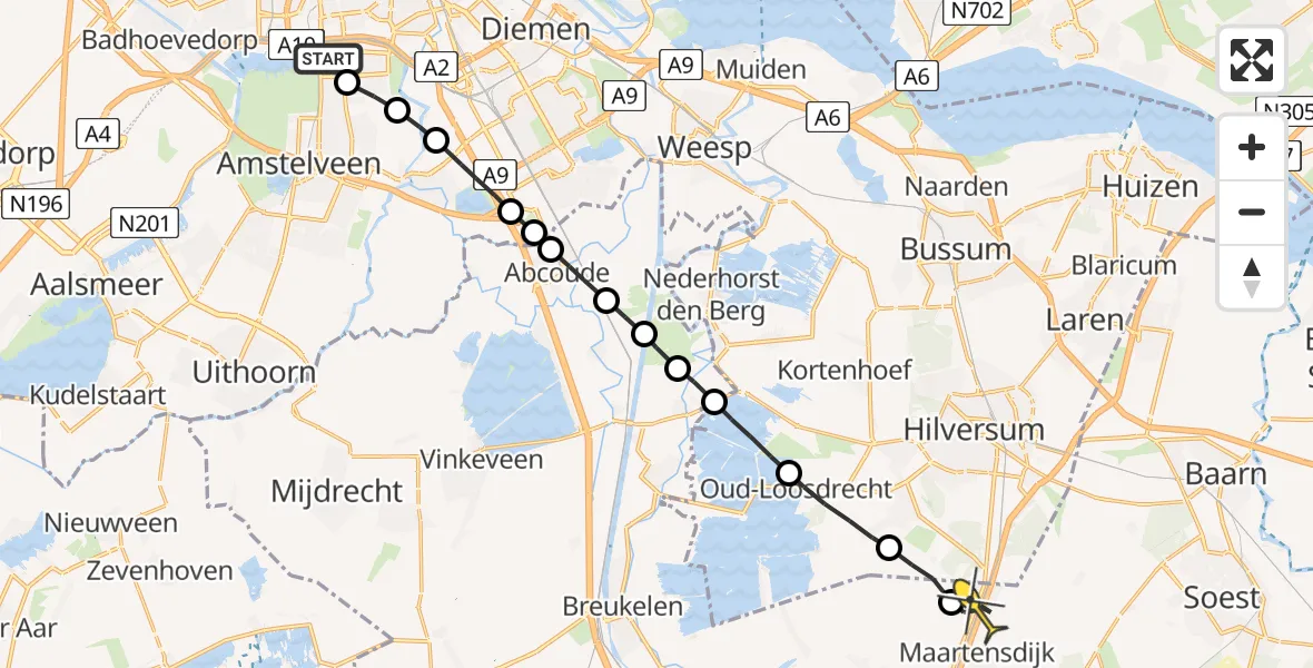 Routekaart van de vlucht: Lifeliner 1 naar Hollandsche Rading