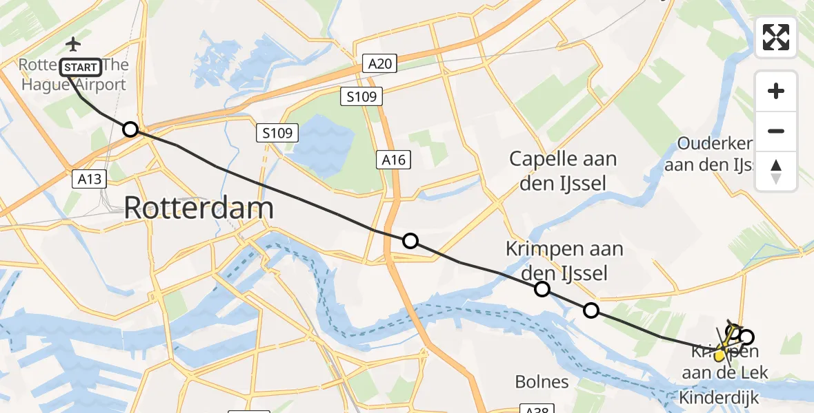 Routekaart van de vlucht: Lifeliner 2 naar Krimpen aan de Lek