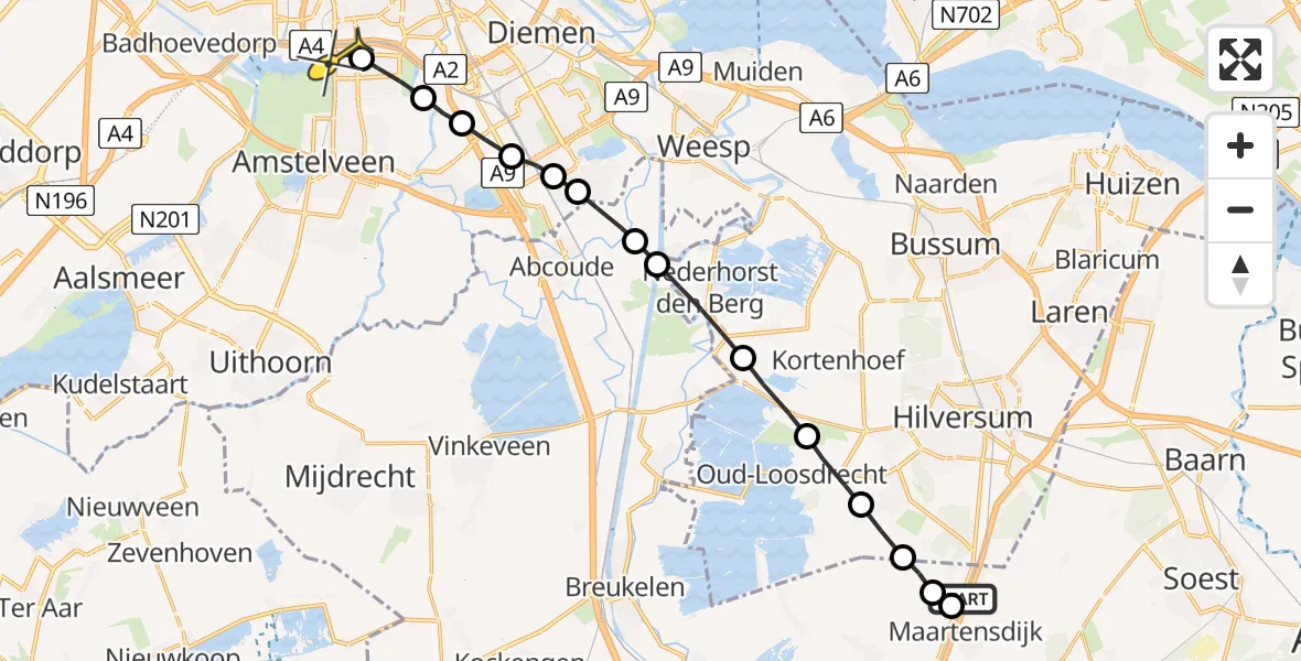 Routekaart van de vlucht: Lifeliner 1 naar VU Medisch Centrum Amsterdam